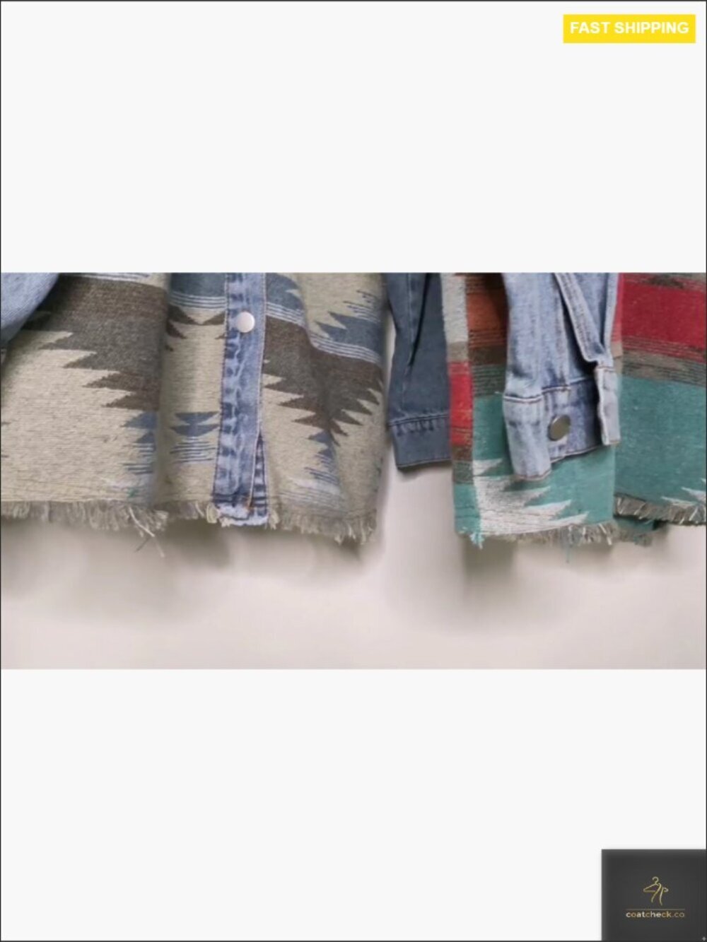 Vintage Distressed Aztec Denim Jacket Button Down Shacket Oversized Long Sleeve - Picture 7 of 7